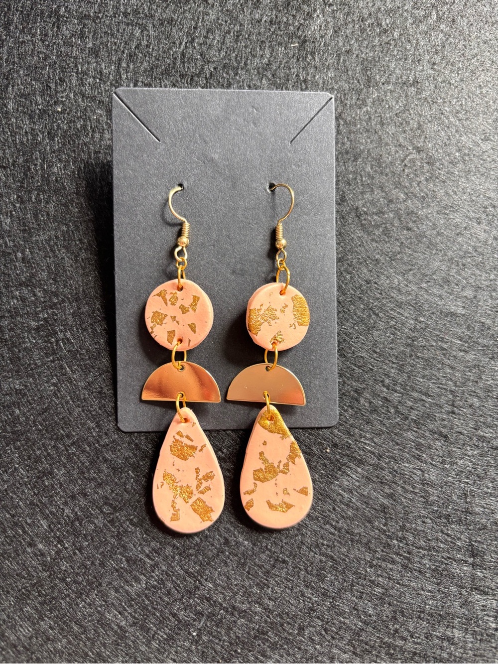 Handcrafted Peach Polymer Clay & Gold Drop Earrings - Lightweight Women Jewelry